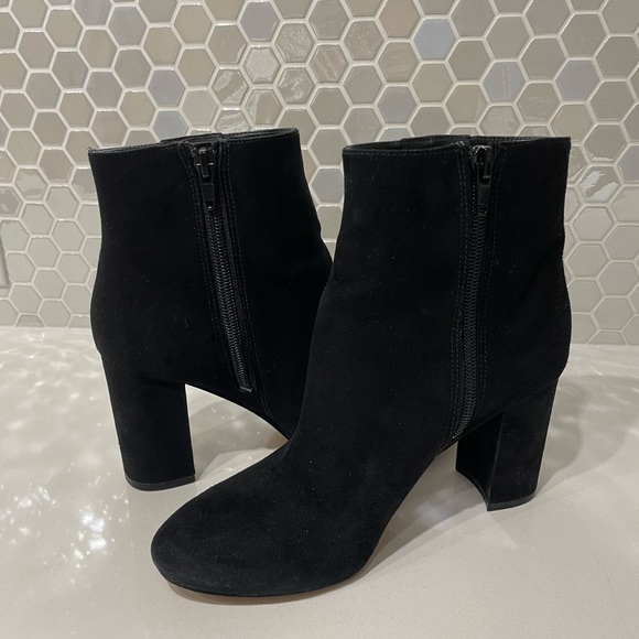 Black Suede Heeled Ankle Boots (Nine West) - Picture 2 of 9